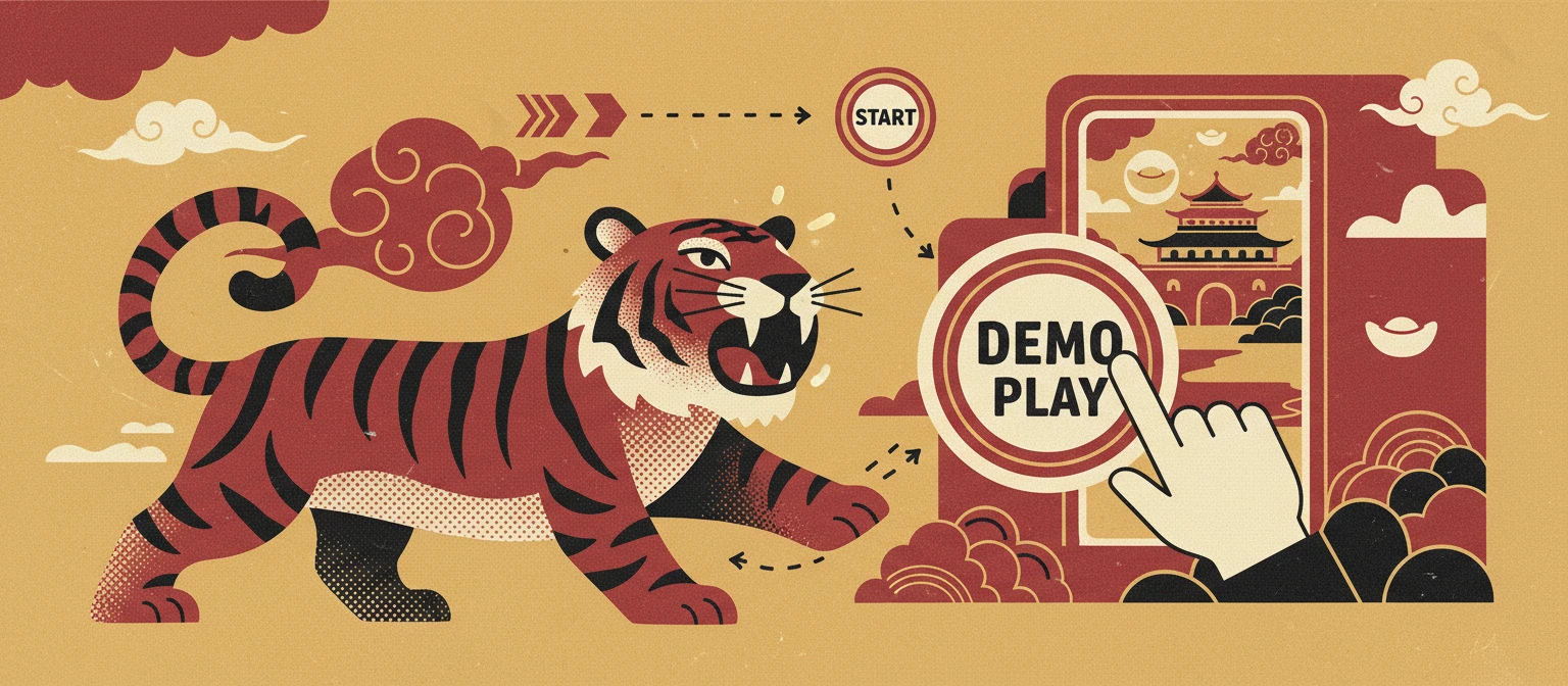 Tela inicial do Fortune Tiger demo com botão de giro e saldo virtual