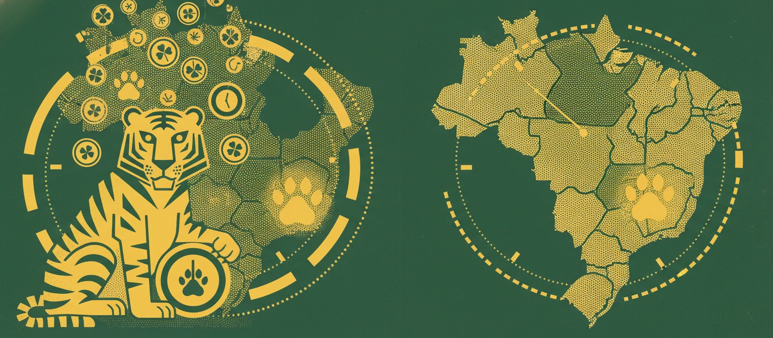 Mapa do Brasil destacando horários de pico recomendados para o tigrinho