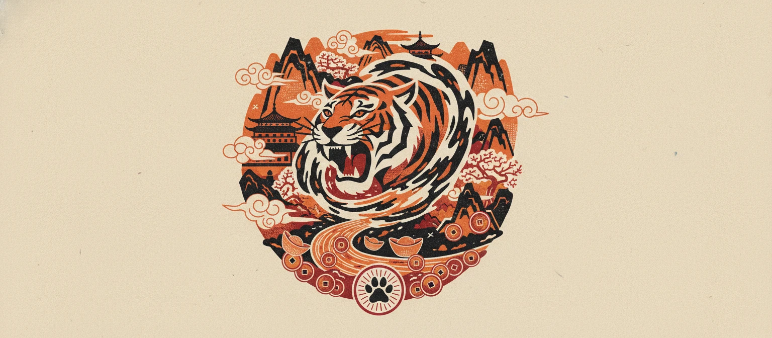 Tela do jogo Fortune Tiger com tigre dourado e símbolos chineses